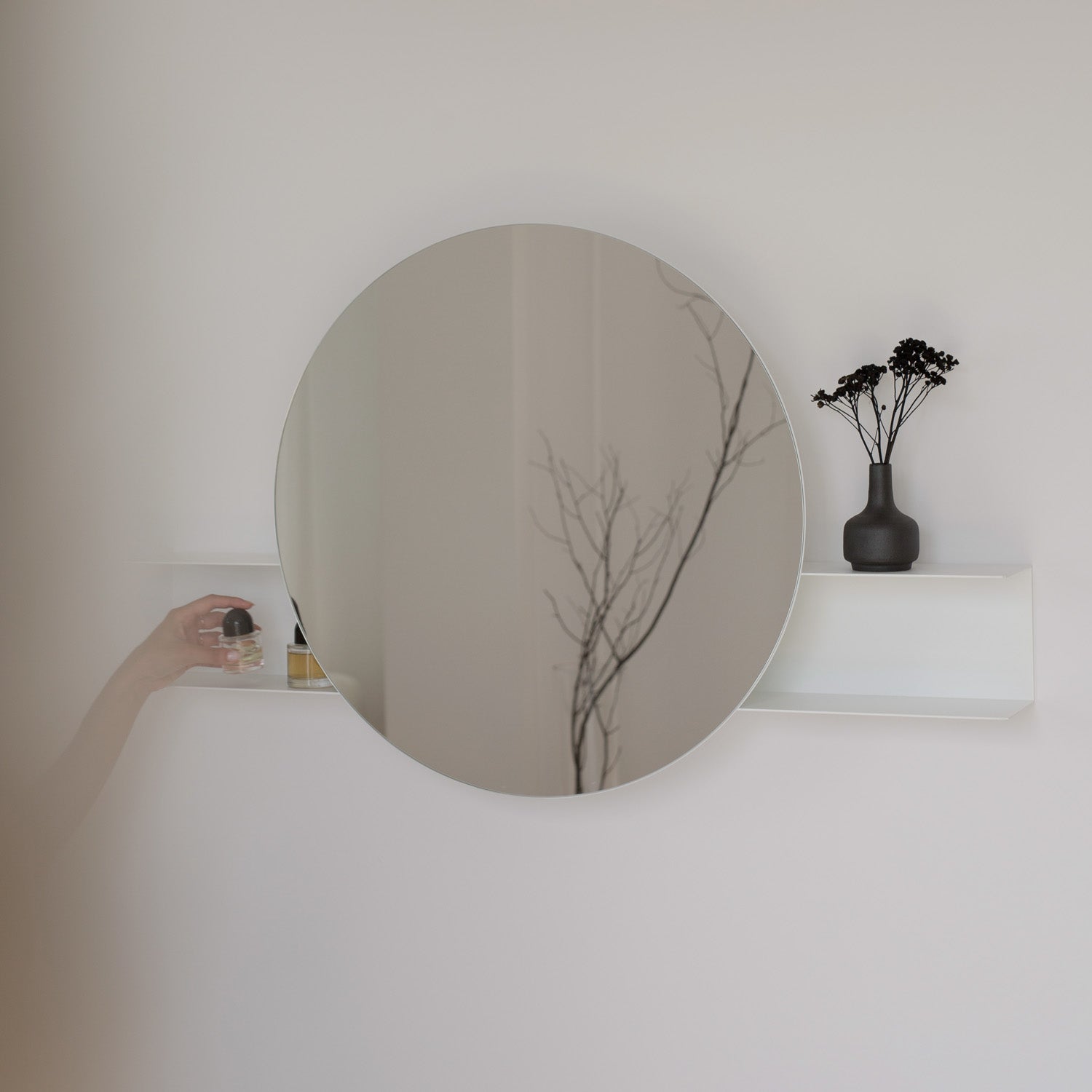 Round white modern wall mirror