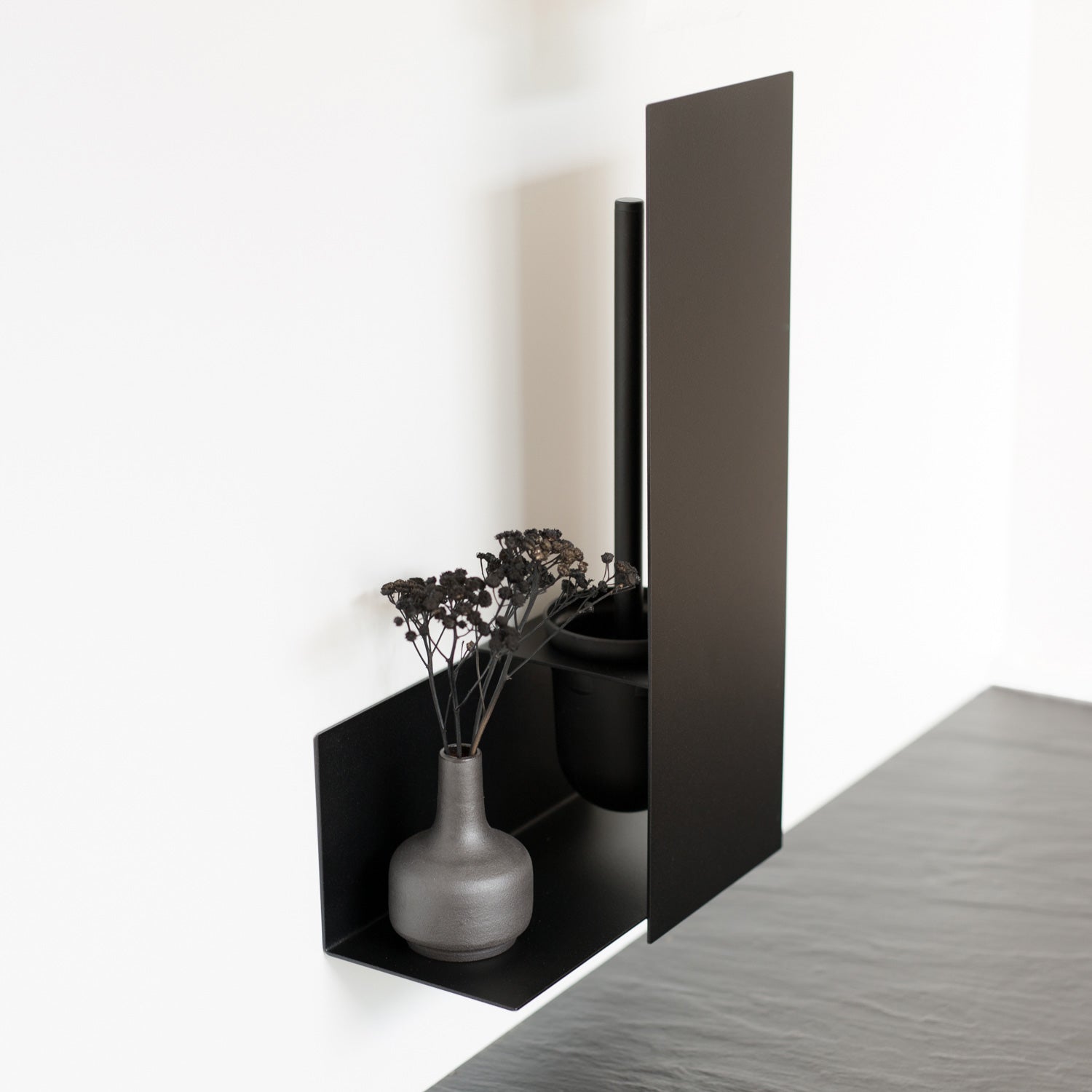 black large toilet brush folder with shelf