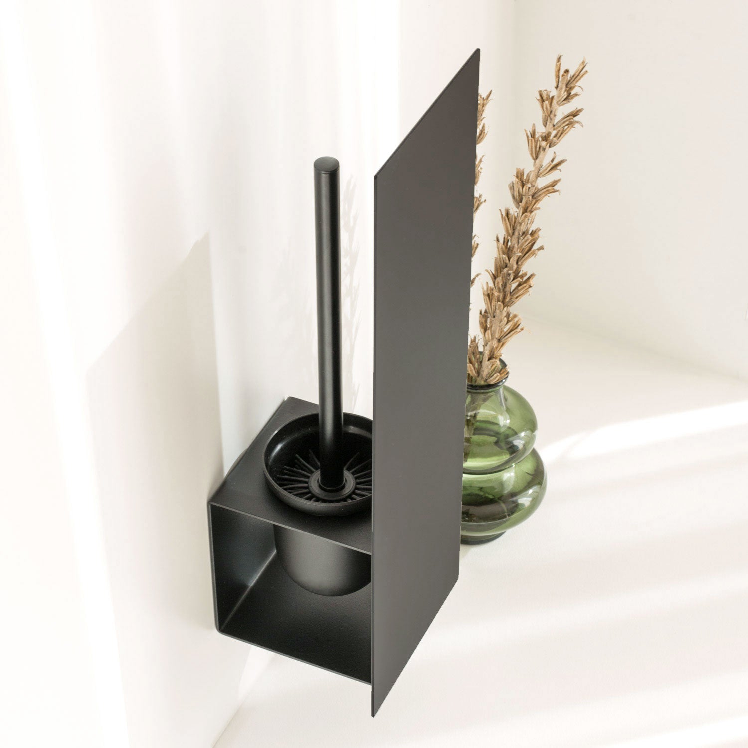 modern no drilling toilet brush holder in black