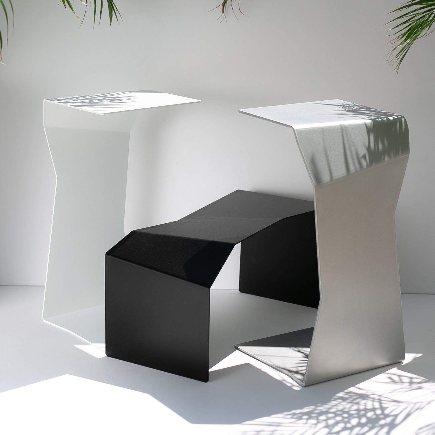modern end table and side table on white background designer coffee table in white ,raw and black color
