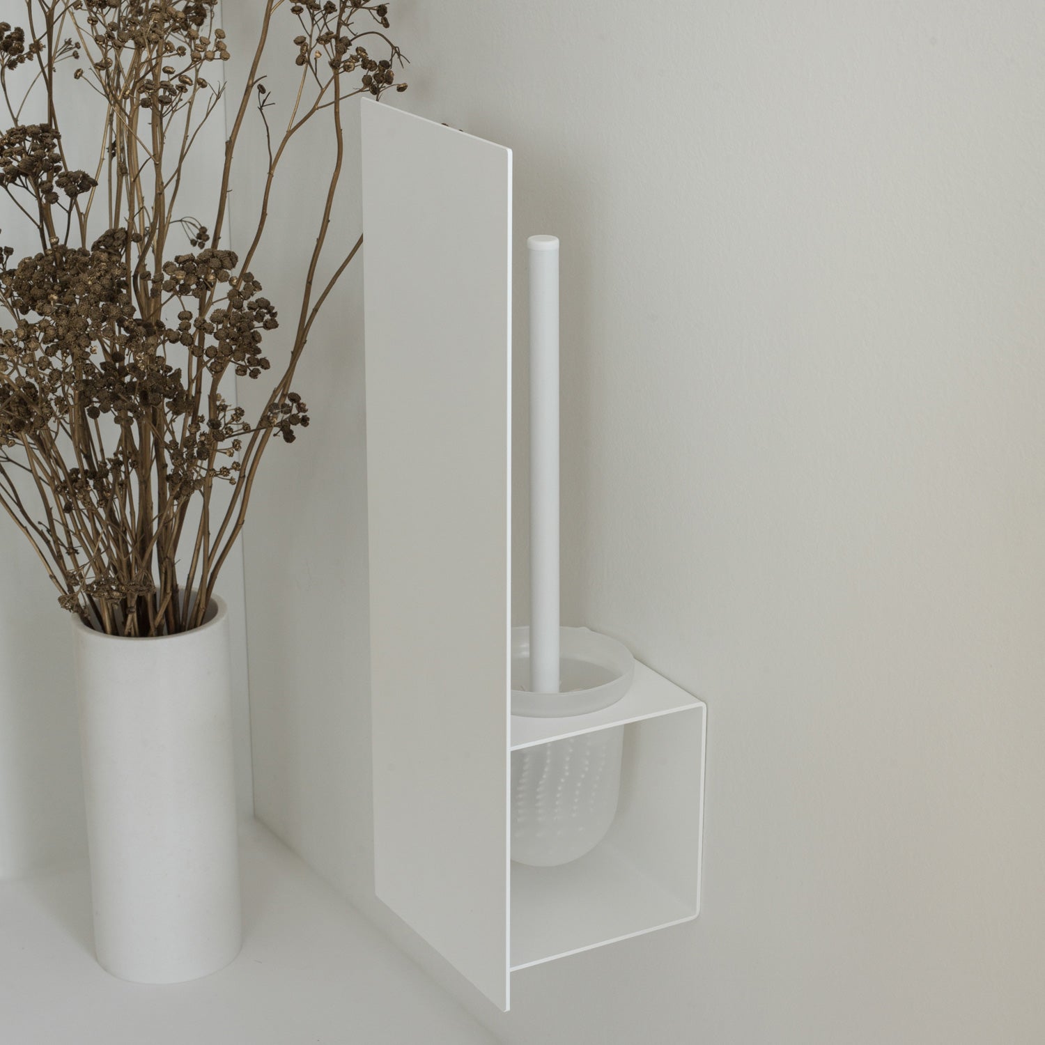 White stainless steel brush holder no drilling